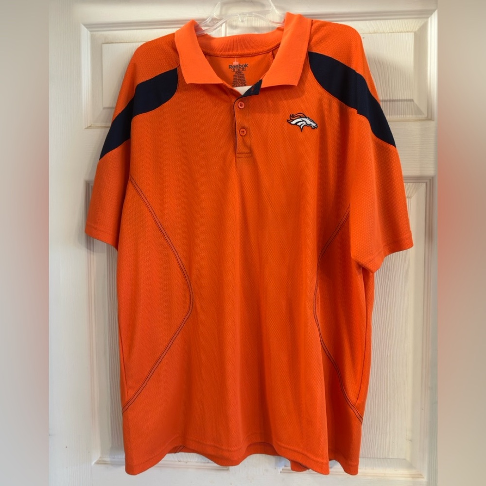 Reebok Denver Broncos Men's Dri-Fit‎ Orange Mavy Blue polo shirt Size 2XL